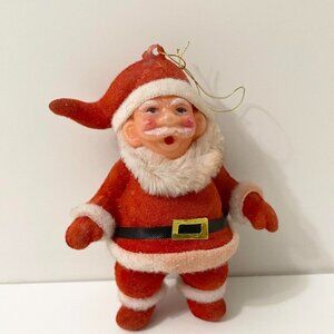 Vintage Christmas Flocked Ornament Santa 4 Inch Tall